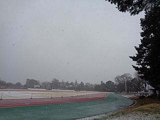 運動場に降る雪