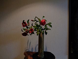 いけばな作品・金魚椿、黒椿