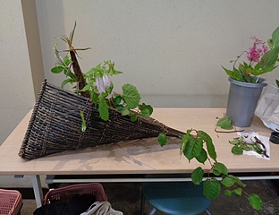 なげいれ作品・真竹、深山木天蓼、九階草、蛍袋、乙女百合、富貴草