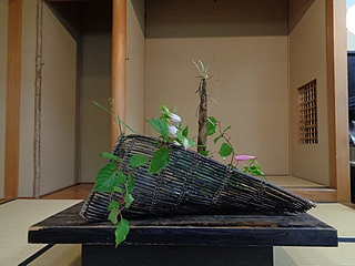 なげいれ作品・真竹、深山木天蓼、九階草、蛍袋、乙女百合、富貴草